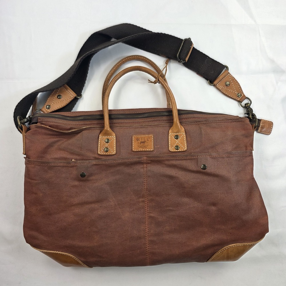 Will Leather Goods Brown 17 Inch Canvas Laptop Bag Men Soft Case Briefcase
